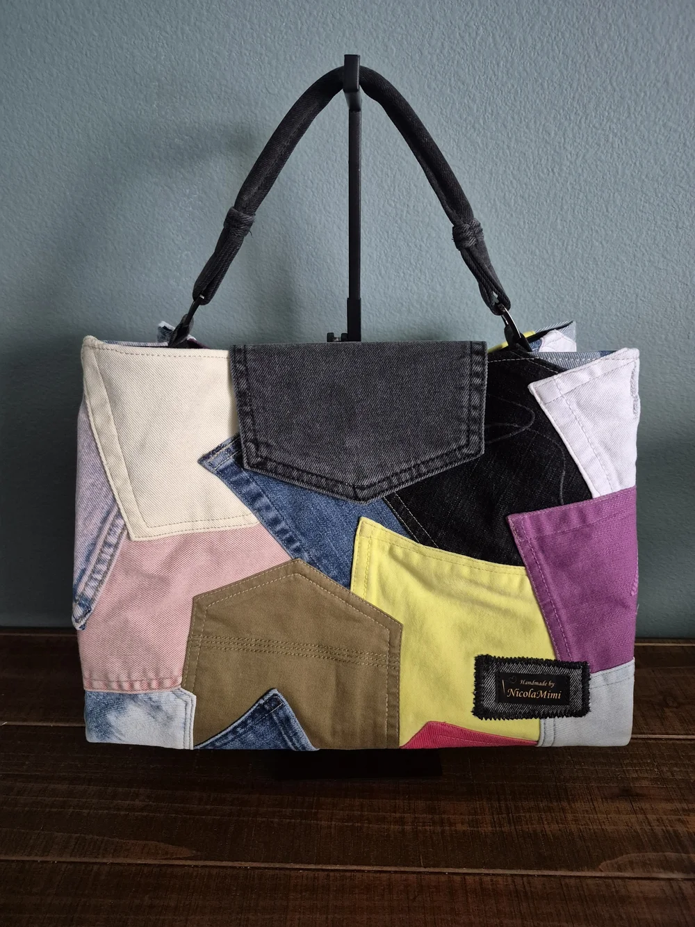 Multicolor Denim Patchwork Satchel/Tote Bag